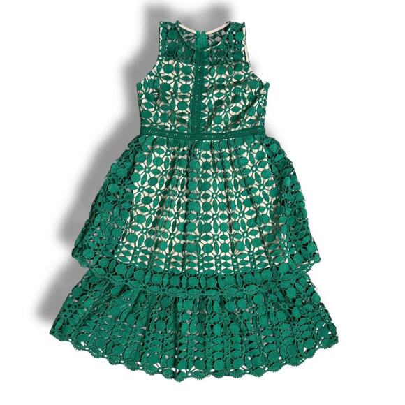 VTG RYAN MICHELLE  DRESS, CROCHET GREEN, Size PL - Picture 1 of 10